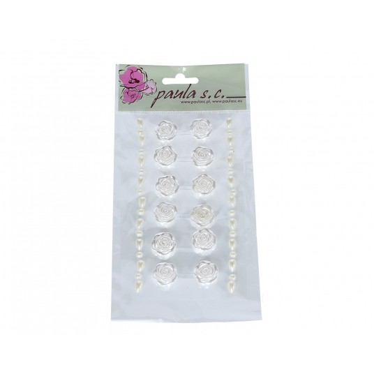 Dżety różyczki białe 6rz x 2szt. 18mm -zdjęcie numer 1