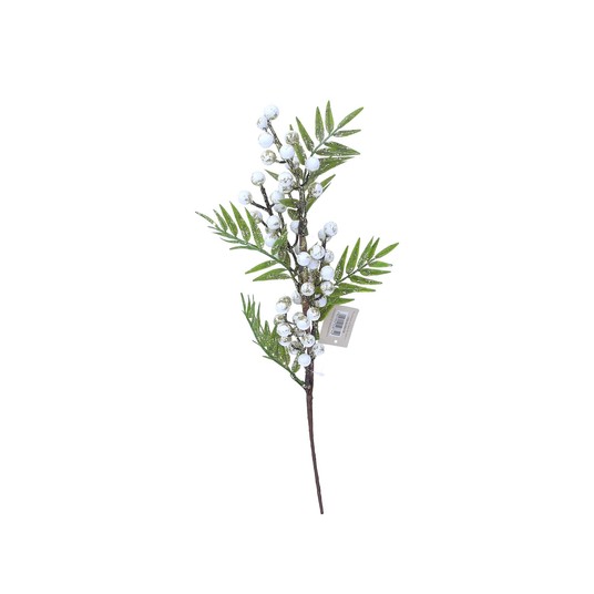 Gałązka zielona z białymi kulkami-pozłacana 50cm -zdjęcie numer 1