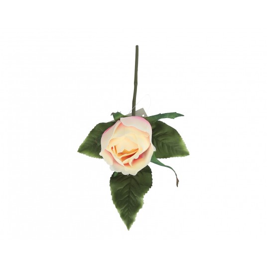 Róża z liściem na piku krem-róż l 28cm d 8cm -zdjęcie numer 1