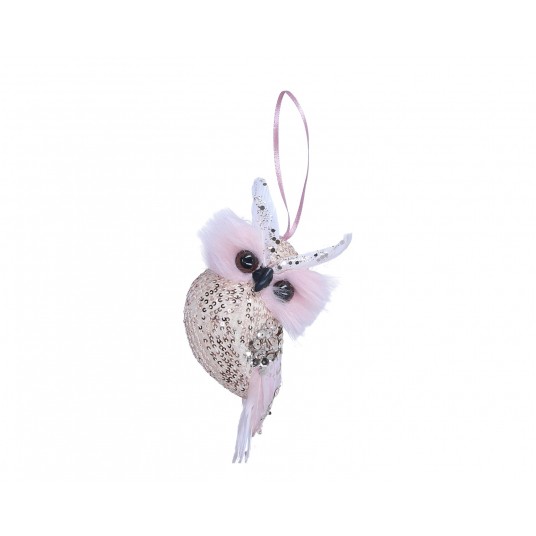 Sowa różowo-beżowa z cekinami 9cm/18cm -zdjęcie numer 1