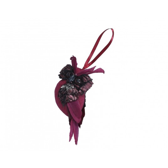 Sowa z bordowych piór z sekinami 8cm/15cm -zdjęcie numer 1