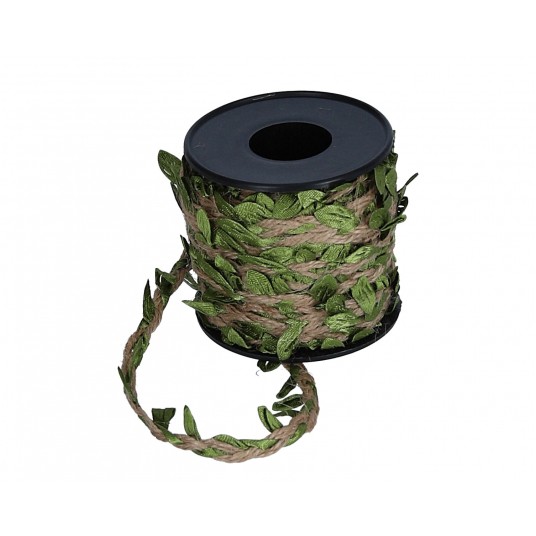 Sznurek ozdobny z ziel. listkami na rolce 5mm/10m -zdjęcie numer 1