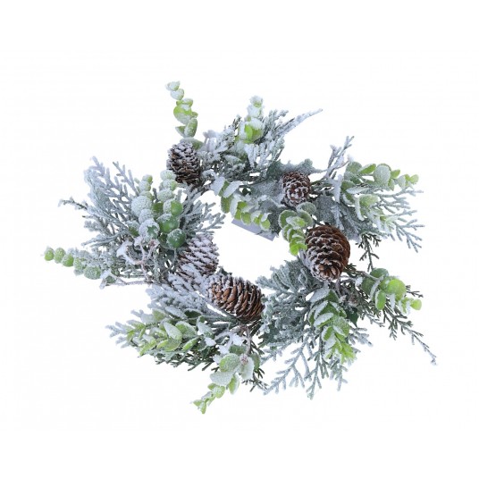 Wianek zielony z szyszkami ośniezony śr.35cm -zdjęcie numer 1
