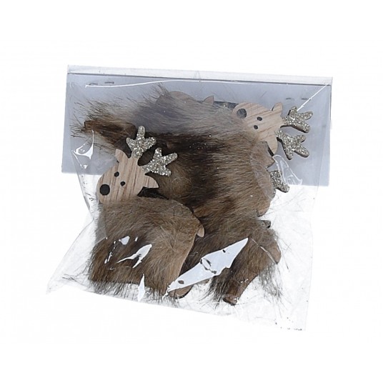 Zawieszka renifer w futerku 6cm/4cm op=6szt -zdjęcie numer 1