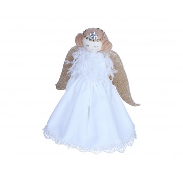 Aniołek biały ze zlotymi skrzydłami 24cm