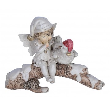 Aniołek na pniu z ptaszkiem 14cm/17cm