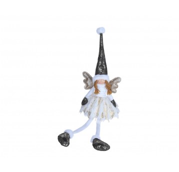 Aniołek siedzący w biało-złotej sukience 62cm