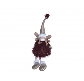 Aniołek siedzący z ledami bordowo-złoty 62cm