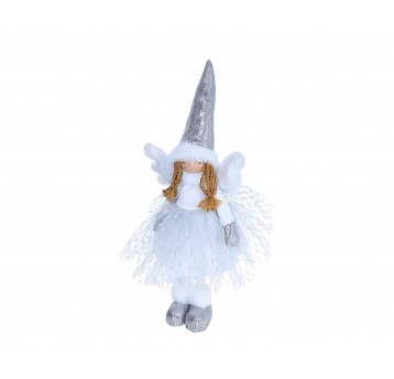 Aniołek w biało-srebrnej sukience stojący 43cm