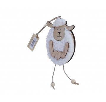 Baranek zawieszka w bialym futerku 12cm/8cm