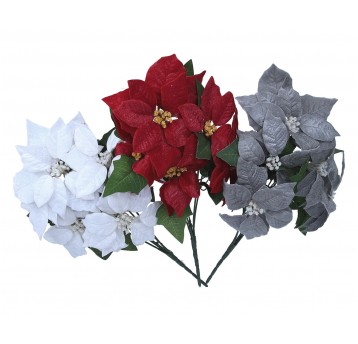 Bukiet poinsecji mix 3 kol.5 kwiatów 55cm