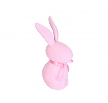 Dekoracyjny flokowany zając rożowy 40cm