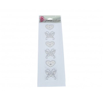 Dżety serca 3 szt 4cm motyle 3szt 4,5cm slv