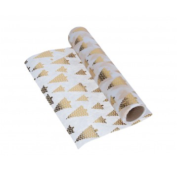 Flizelina biała w złote choinki szer.28cm/350cm