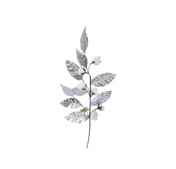 Gałązka bawełny ze srebrnym liściem l 75cm