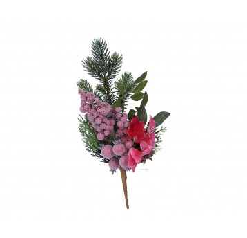 Gałązka z jodły różowych kulek 36cm