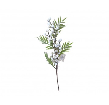 Gałązka zielona z białymi kulkami-pozłacana 50cm