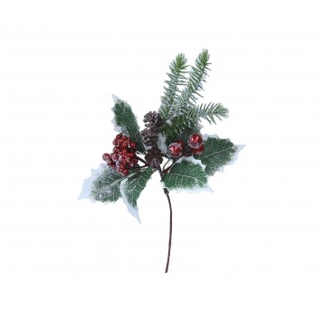 Gałązka zielona z czerwonymi kulkami 21cm