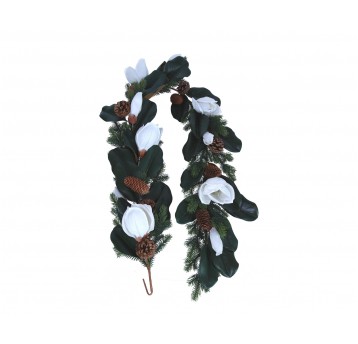 Girlanda ozdobna z jodły z białą magnolią 180cm