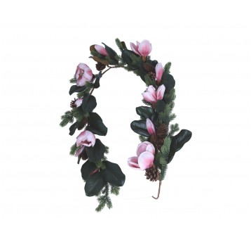 Girlanda z jodły z róźową magnolią 180cm