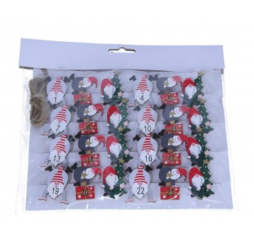 Kalendarz adwentowy ozdoby na klamerce 4cm