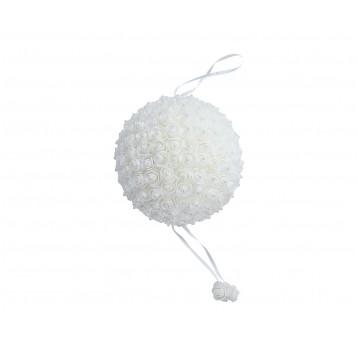 Kula z rózy piankowej biala z perlą śr 25cm