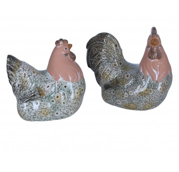 Kura i kogut z ceramiki do dekoracji 17cm/17cm