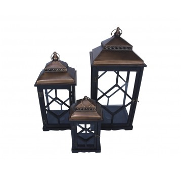 Latarnia czarno-miedziana s/3 75cm/33cm/29cm