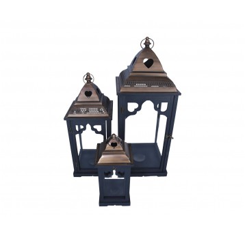 Latarnia czarno-miedziana s/3 82cm/32cm/32cm