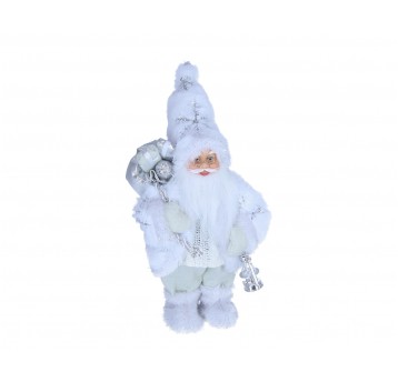 Mikołaj w białym stroju z workiem 34cm