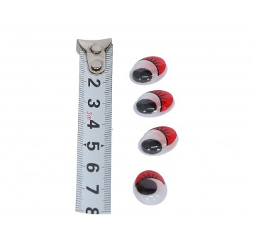 Oczy owal 12x16mm z rzęsami czerwone 1op=2000 szt.
