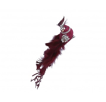 Paw z bordowych piór na klipsie 5cm/34cm