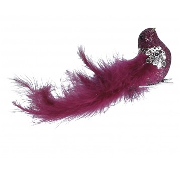 Paw z bordowych piór z cekinami 6cm/18cm