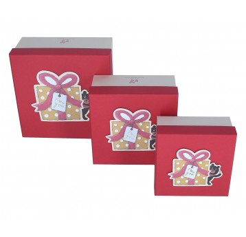 Pudełko beżowo-czerwone s/3 21cm/21cm/10cm