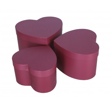 Pudełko serce bordowe s/3 14cm/18cm/22cm