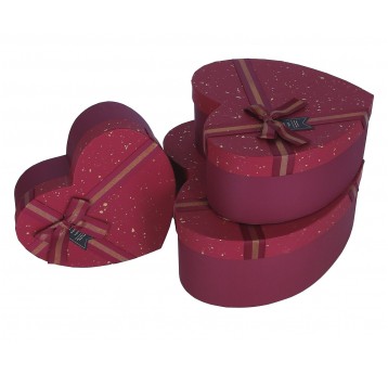 Pudełko serce bordowe s/3 31cm/26cm/13cm