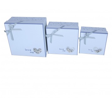 Pudełko szare z sercem s/3 11cm/21cm/21cm