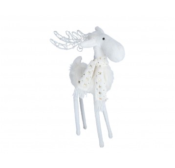 Renifer bialy w szaliku h 52cm l 25cm d 10cm