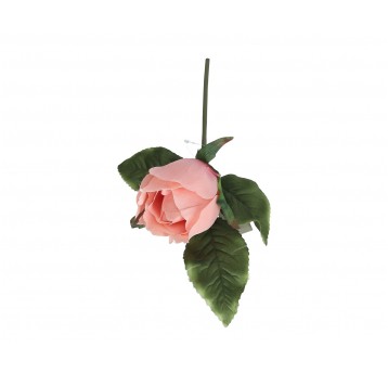 Róża różowa z liściem na piku l 28cm d 8cm
