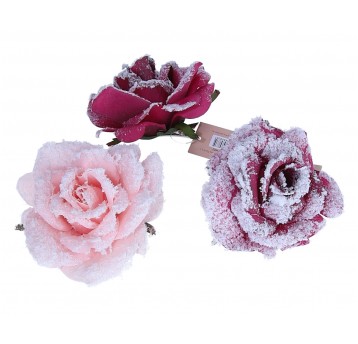 Róźa wyrob. ośnieźona z brokatem 2kol.12cm/6cm