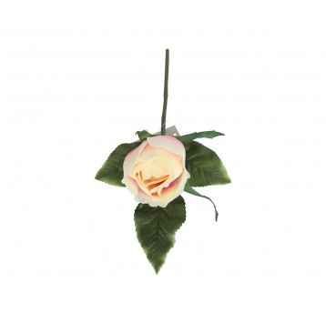 Róża z liściem na piku krem-róż l 28cm d 8cm