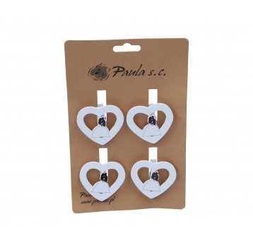 Serce na spinaczu biale op=4 szt 1szt=5cm/5,5cm