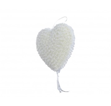 Serce z rózy piankowej biale z perlą 40cm /43cm
