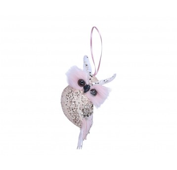 Sowa różowo-beżowa z cekinami 9cm/18cm