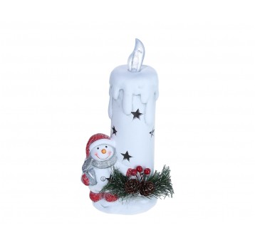 Świeczka biała z bałwankiem i ladami 21cm