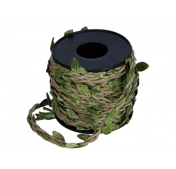 Sznurek ozdobny z ziel. listkami na rolce 5mm/10m