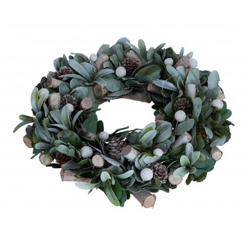 Wianek ozdobny z liści i szyszek śr 32cm