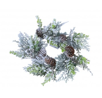 Wianek zielony z szyszkami ośniezony śr.35cm