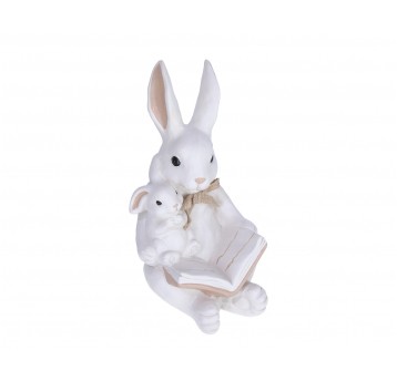 Zając beżowy z małym i książką 27cm/17cm/14cm