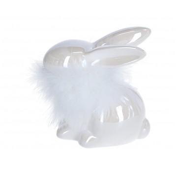 Zając bialy z ceramiki z puszkiem 13cm /13cm